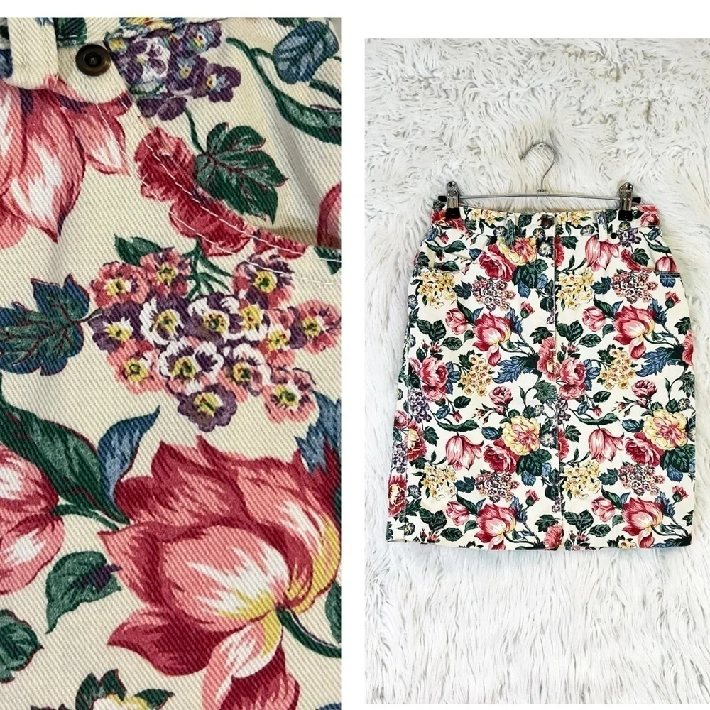 Vintage Gotcha Covered Women's Vintage 1980s Floral Denim Mini Skirt